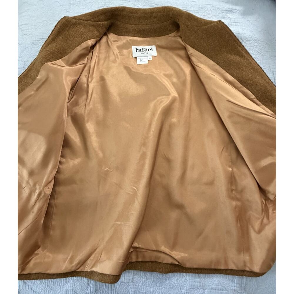 Vintage 90s Rafael Suits Tan Wool Western Bomber Zip Up Jacket Gold L USA - Picture 4 of 7